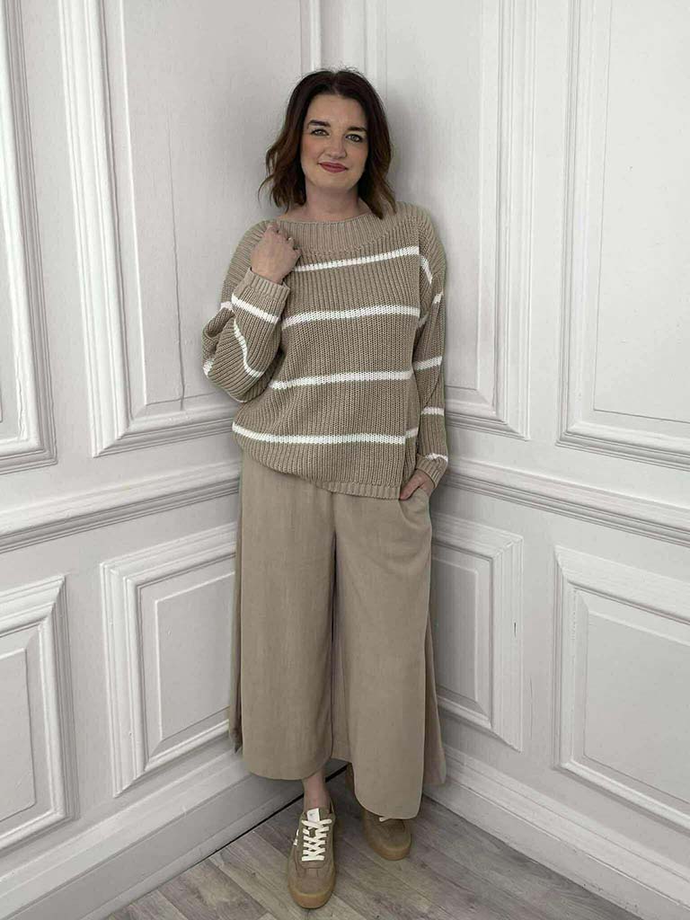 Boat Neck Stripe Knit - Hessian