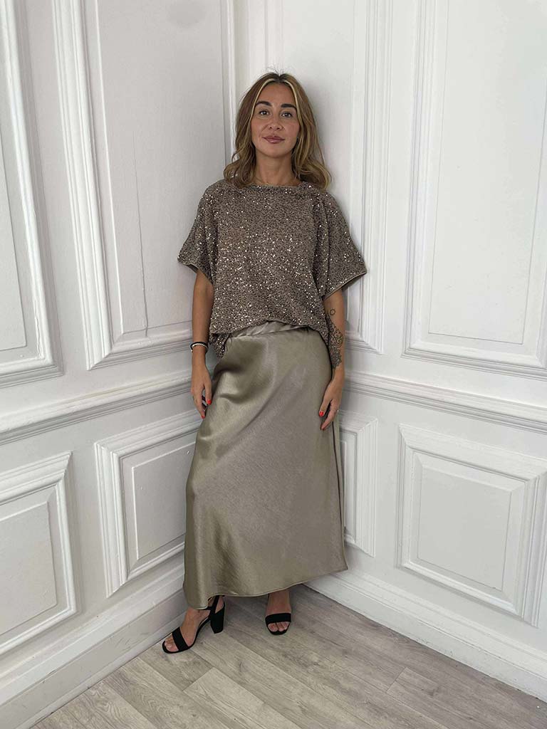 A-Line Bias Satin Skirt - Mink