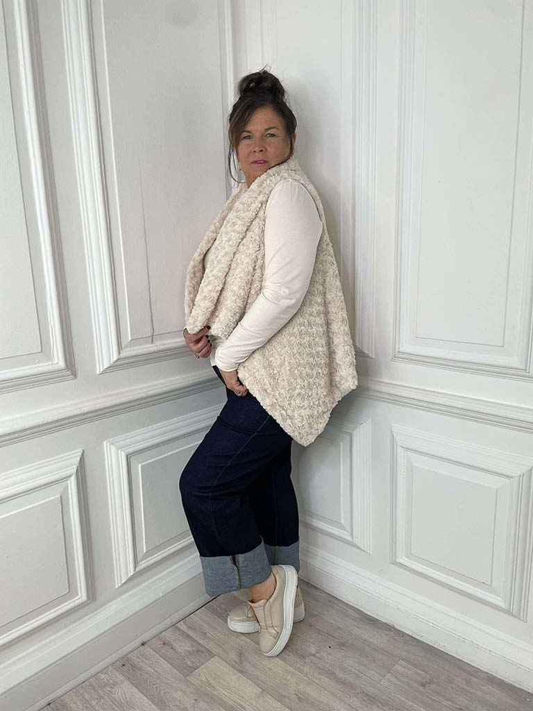 Faux Fur Waterfall Gilet - Cream