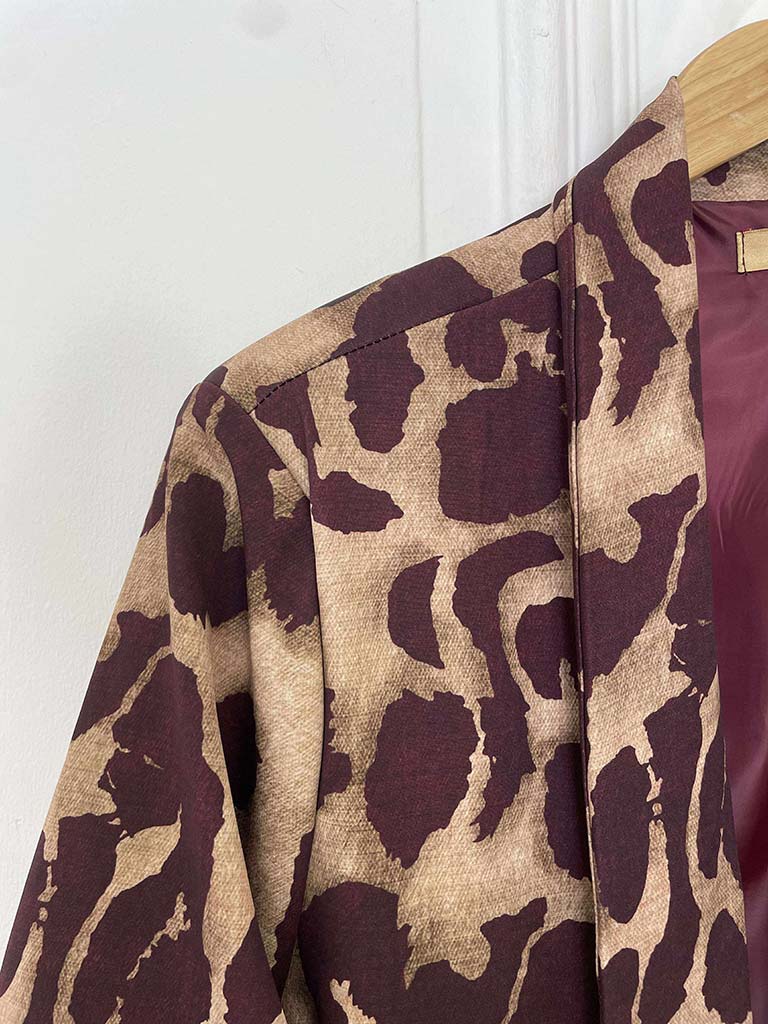 Abstract Animal Print Blazer - Plum