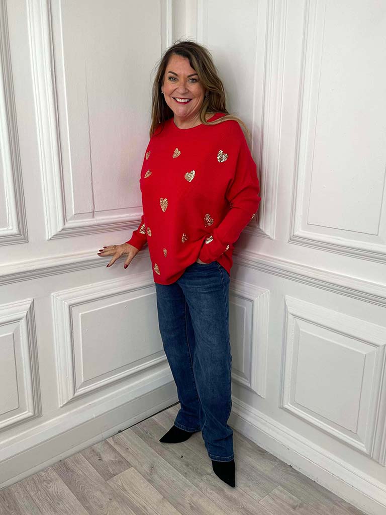 Sequin Heart Knit - Red