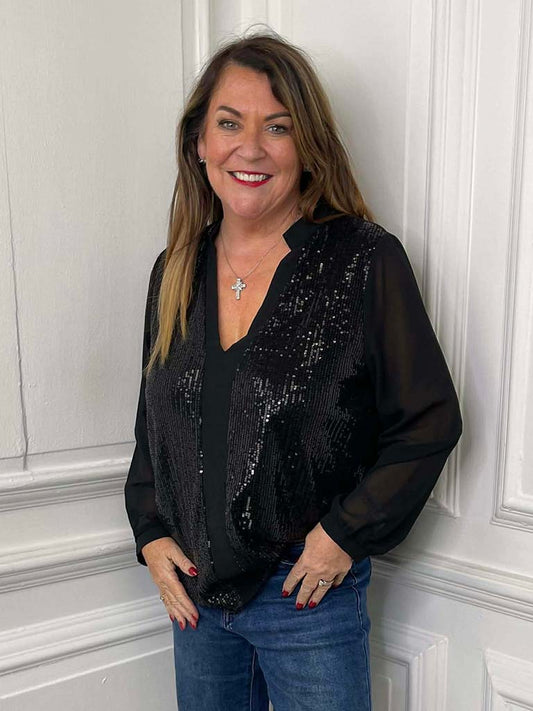 Malissa J Sequin Blouse - Black