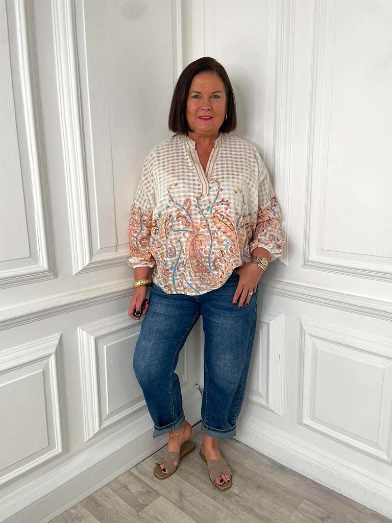 Gingham Paisley Flower Blouse
