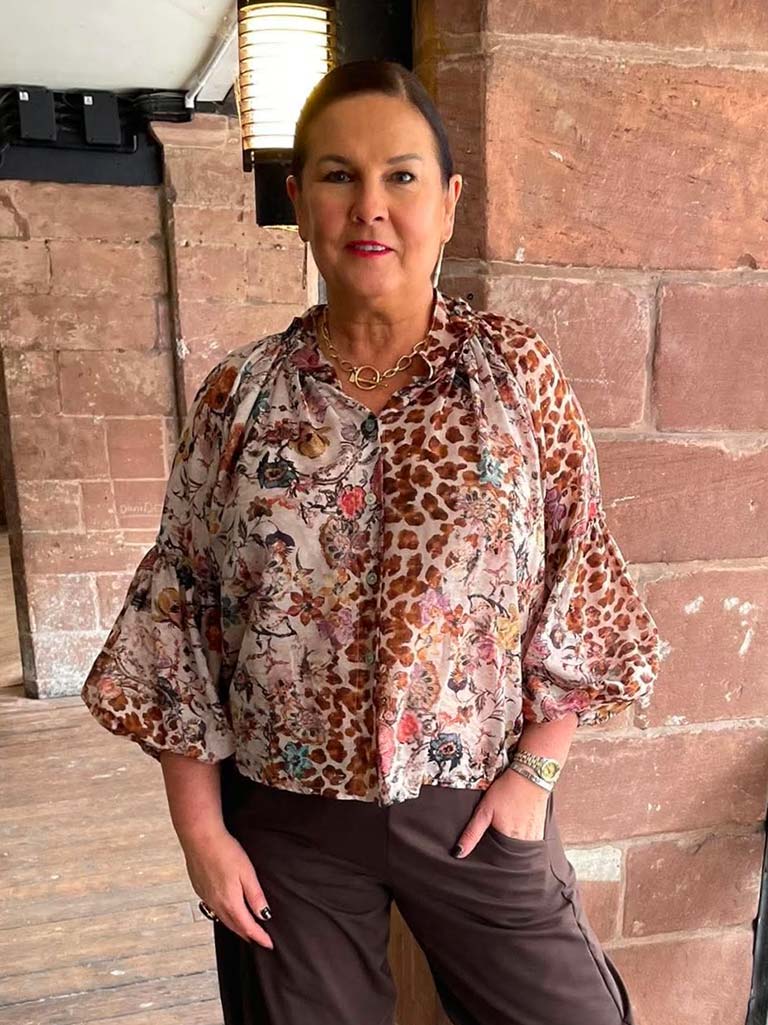 Floral & Animal Print Blouse - Tan