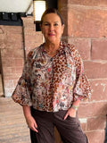 Floral & Animal Print Blouse - Tan