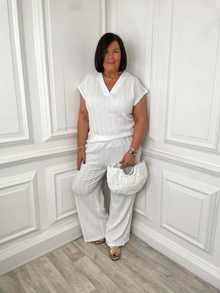 Textured V-Neck Top - White