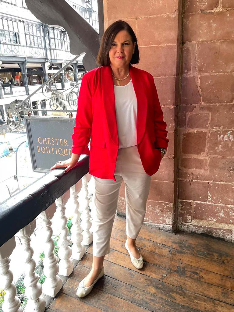 Ruched Sleeve Blazer - Cherry