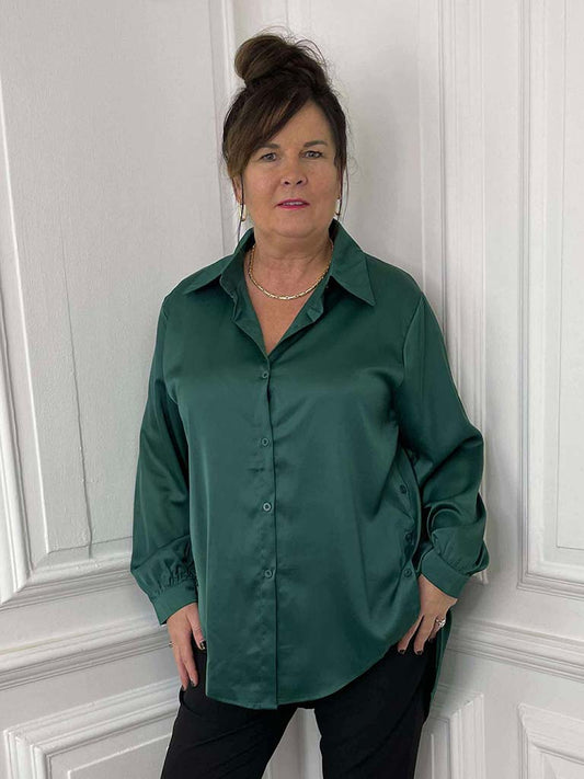 Luxe Silk Feel Shirt - Emerald
