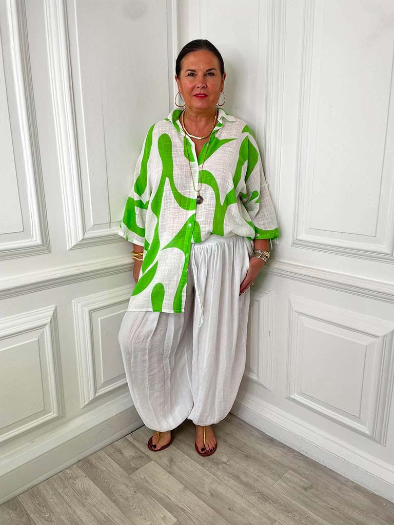 Abstract Throwover Shirt - Lime