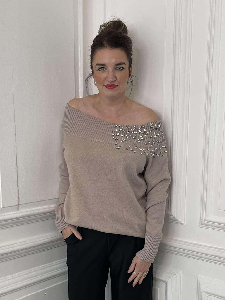 Malissa J Belle Bardot Knit - Stone