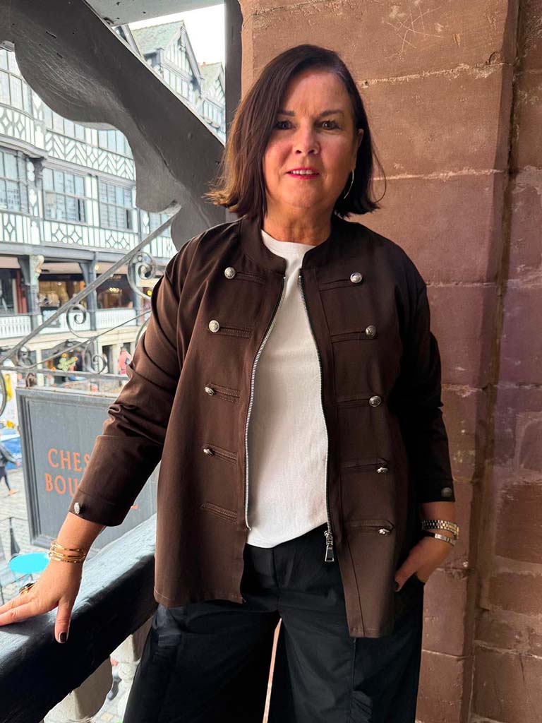 Military Cotton Blend Jacket - Chocolate