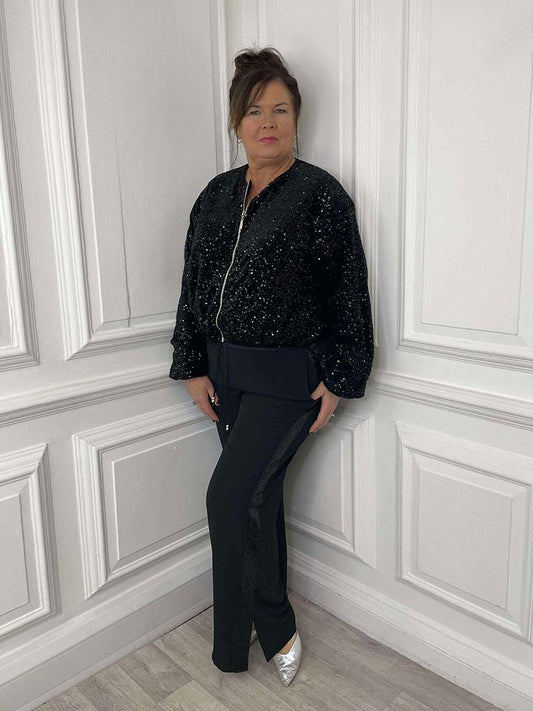 Malissa J Sequin Split Side Palazzos - Black