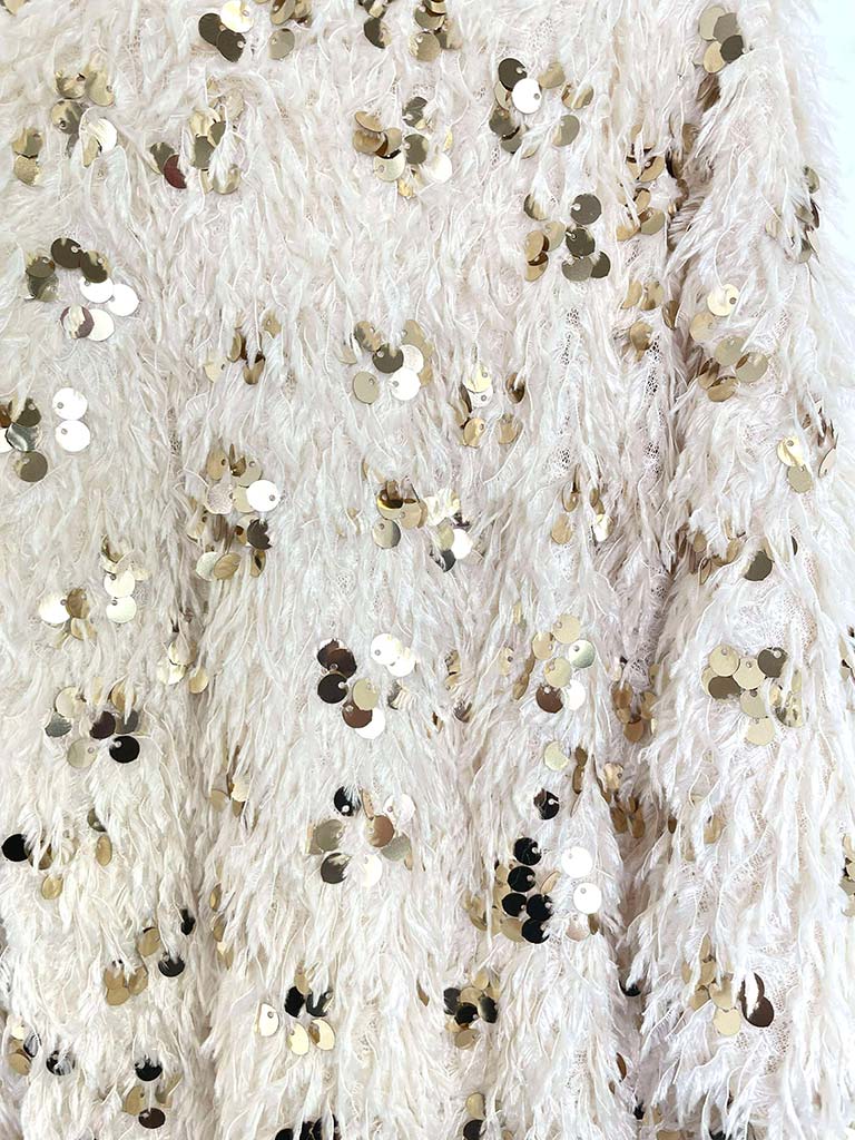 Faux Feather Sequin Jacket - Ecru