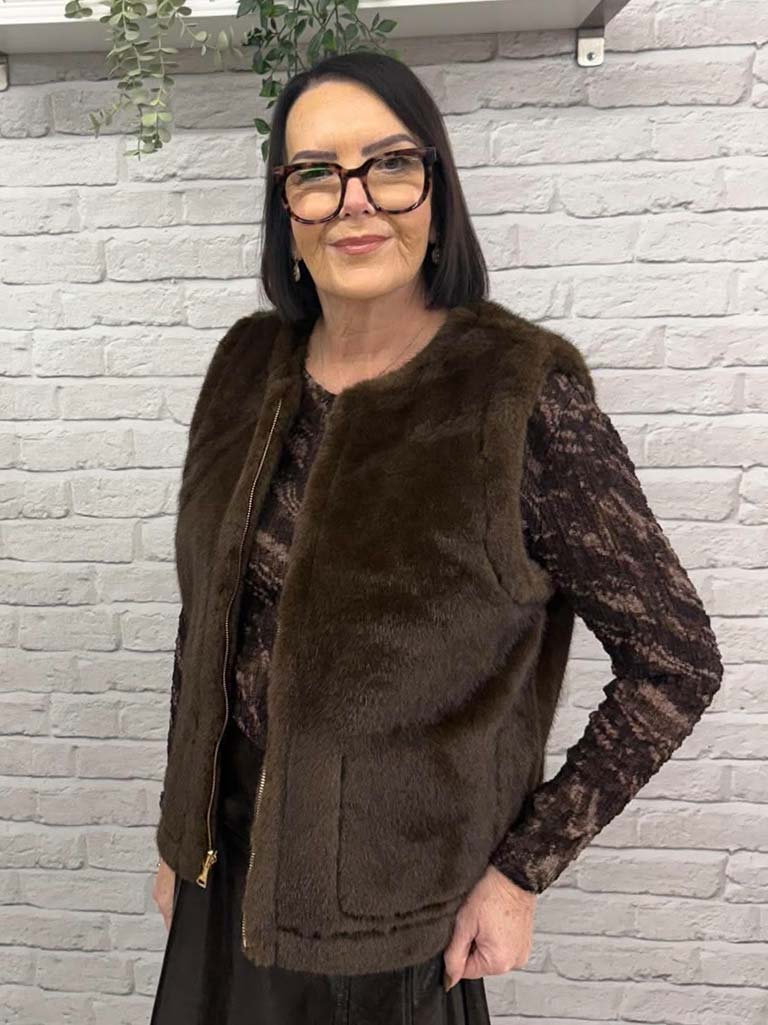 Malissa J Studded Faux Fur Gilet - Chocolate