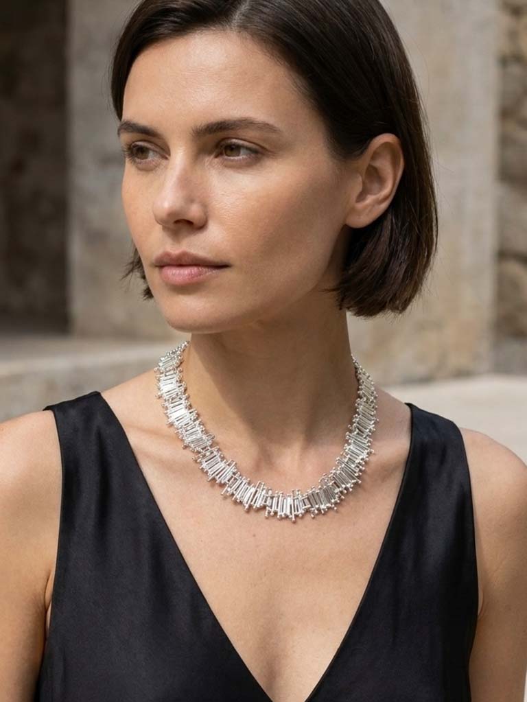 Envy Abstract Bar Link Necklace - Silver
