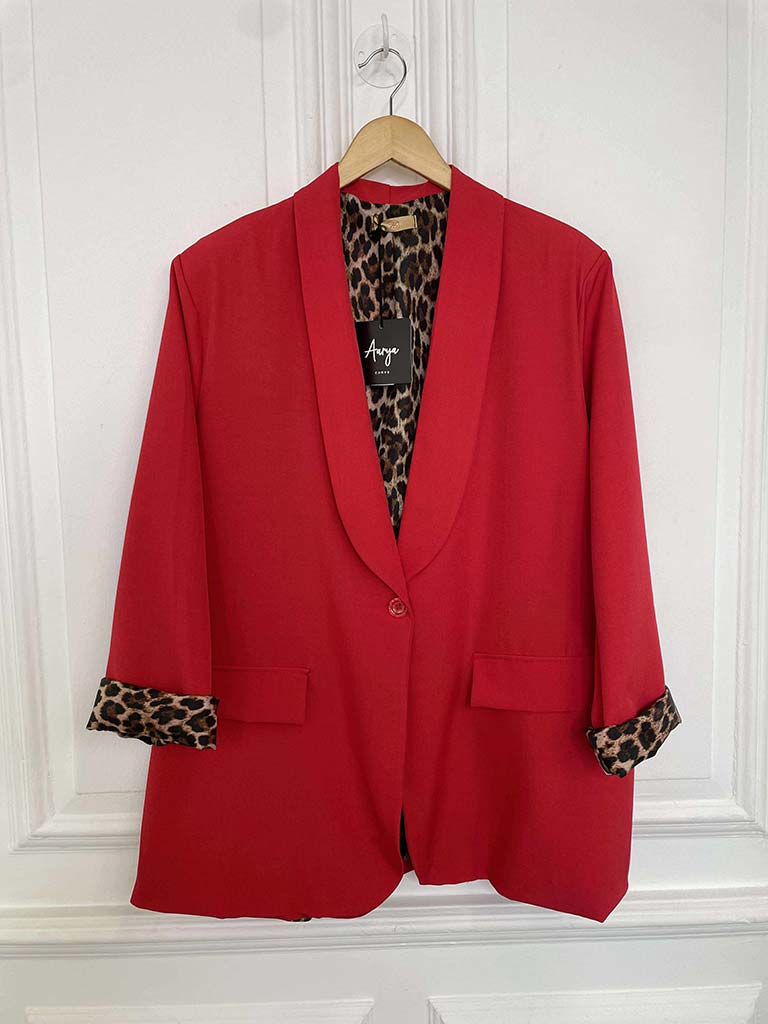 Leopard Lined Blazer - Scarlet
