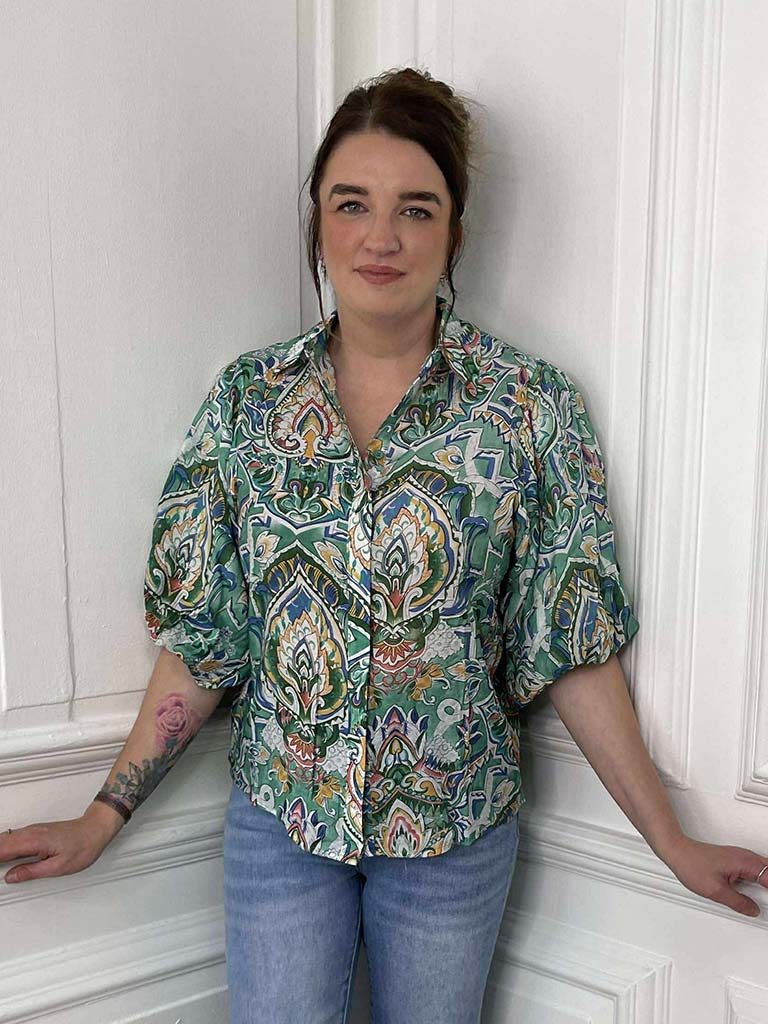 Puff Sleeve Baroque Print Shirt