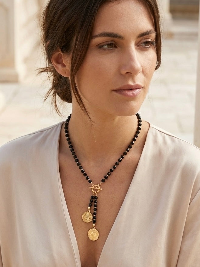 Envy Double Disc Necklace - Black & Gold