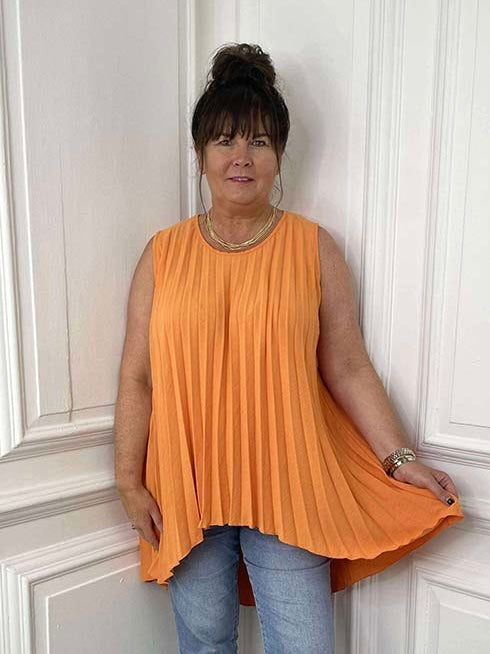 Pleat Dip Back Top - Tangerine