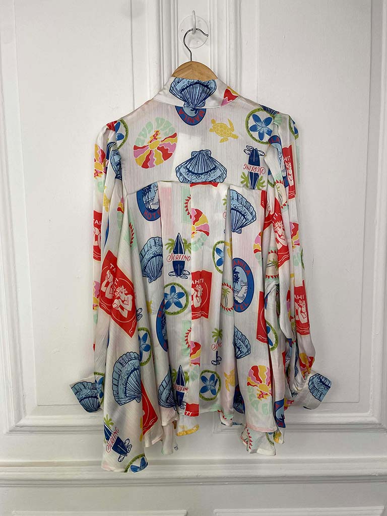 Tahiti Pussybow Blouse - Ocean