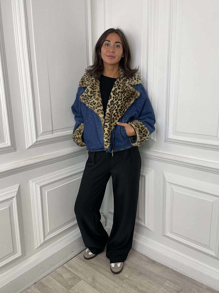 Denim & Leopard Biker Jacket