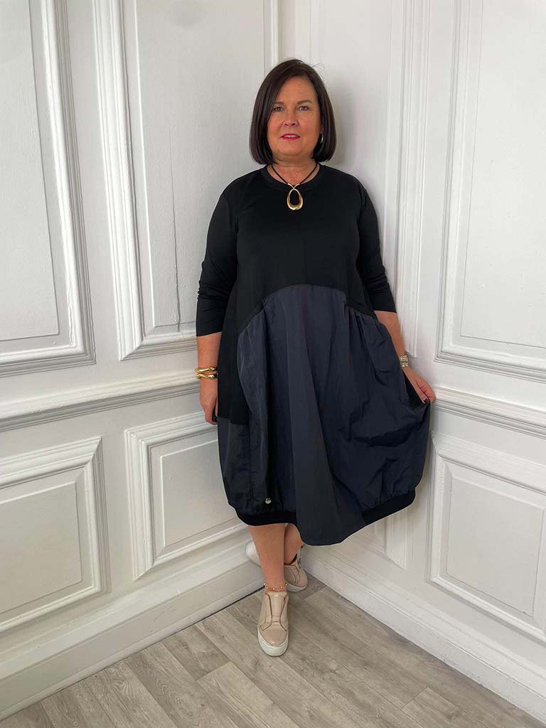 Malissa J Curved Waist Pocket Dress - Black