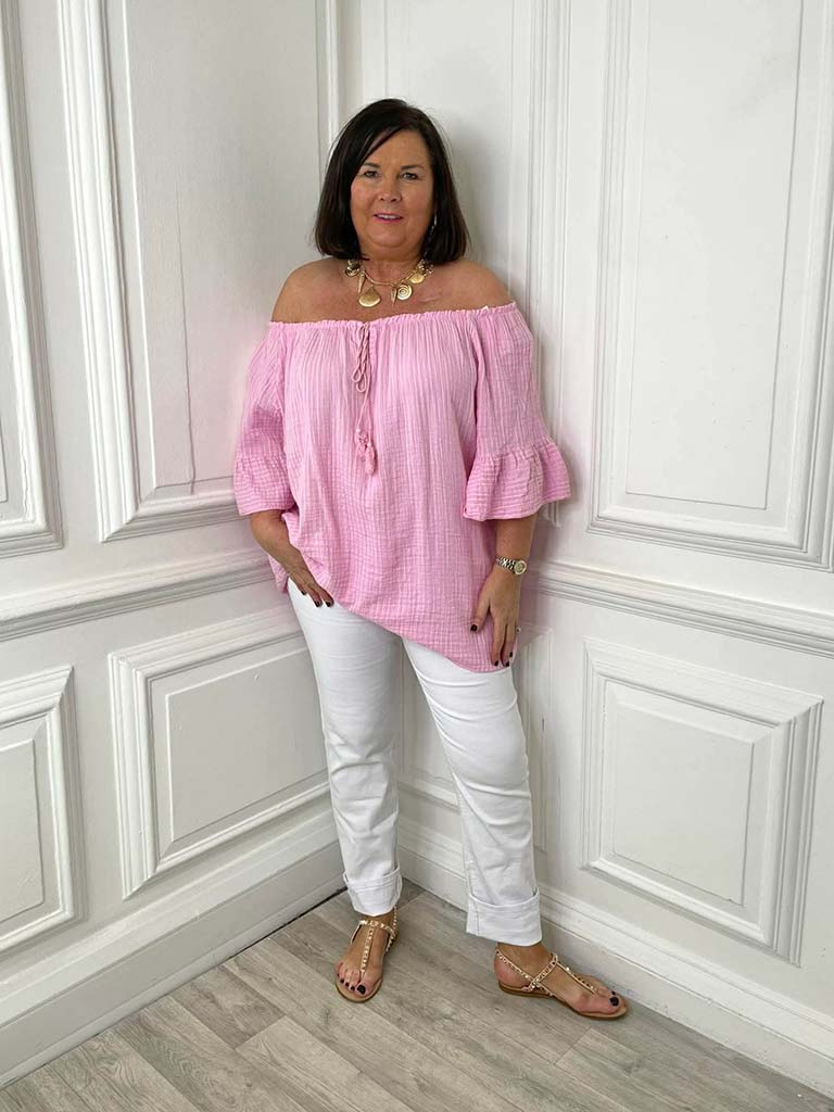 Seersucker Stripe Bardot Top - Blossom