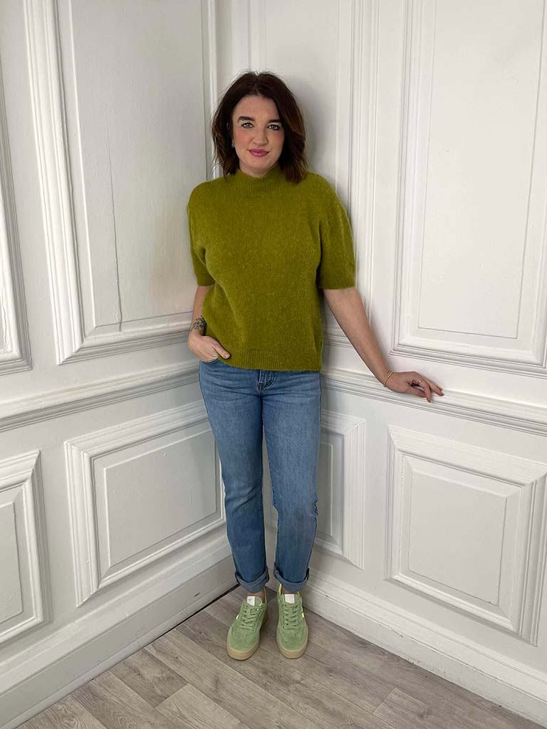 High Neck Short Sleeve Knit - Avocado
