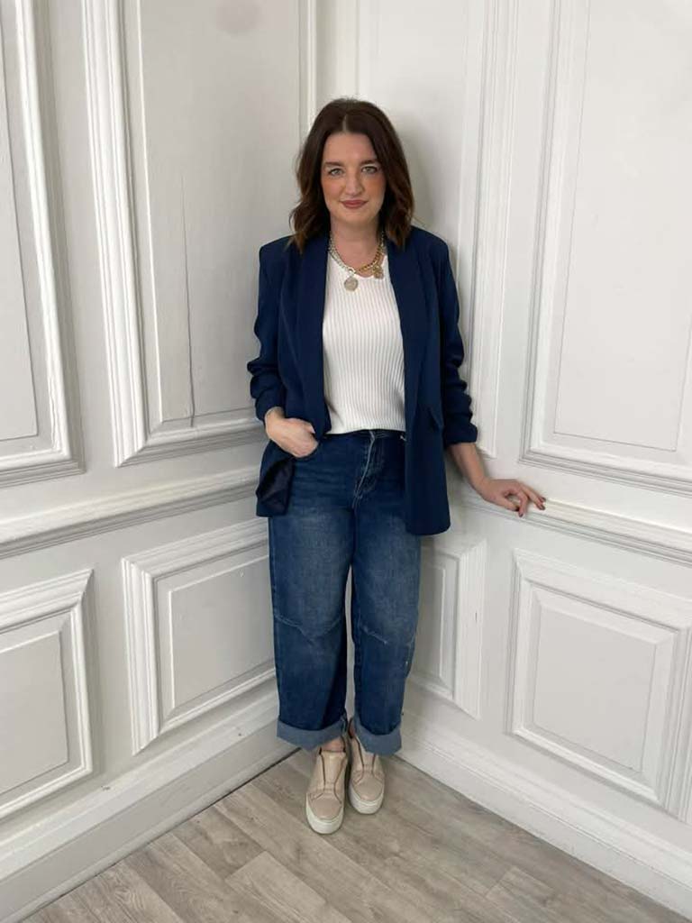 Ruched Sleeve Blazer - Navy