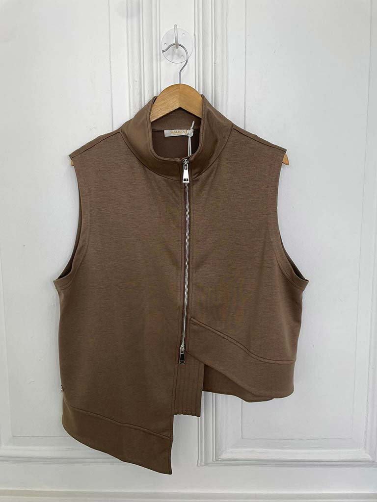 Malissa J Asymmetric Jersey Gilet - Coffee