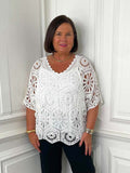 V-Neck Cotton Crochet Top - White