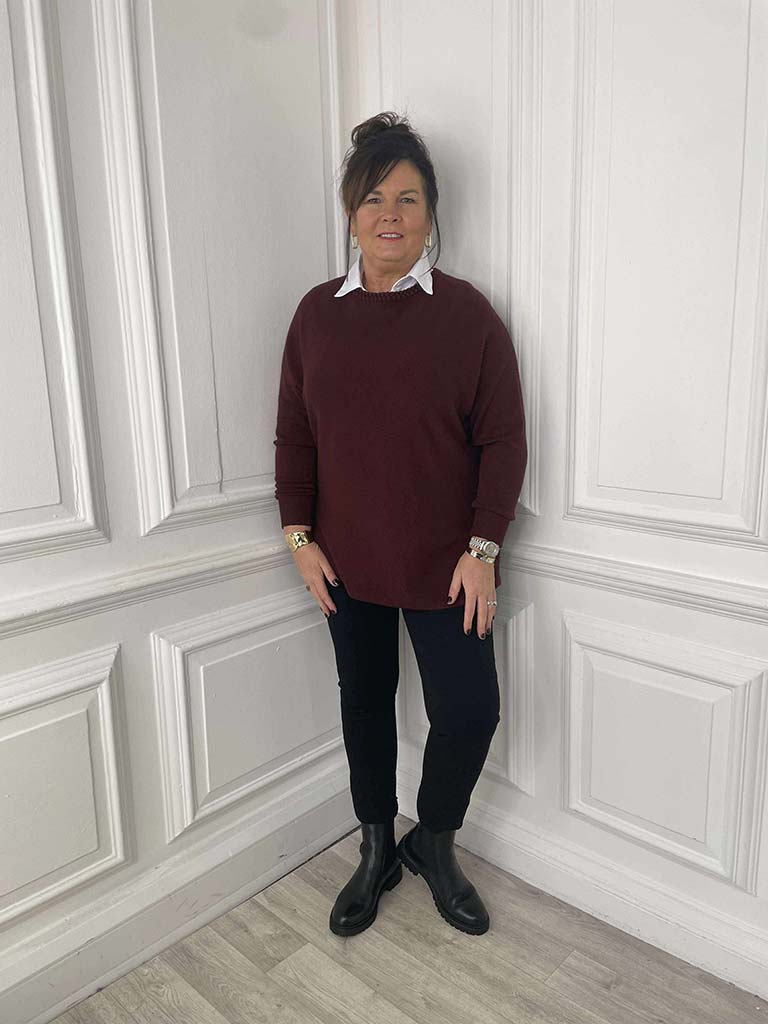 Braided Neckline Knit - Burgundy