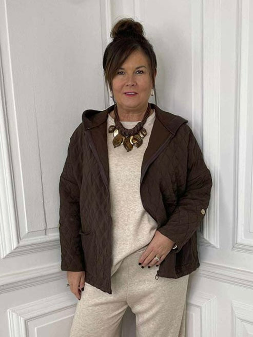 Quilted Hooded Jacket - Chocolate