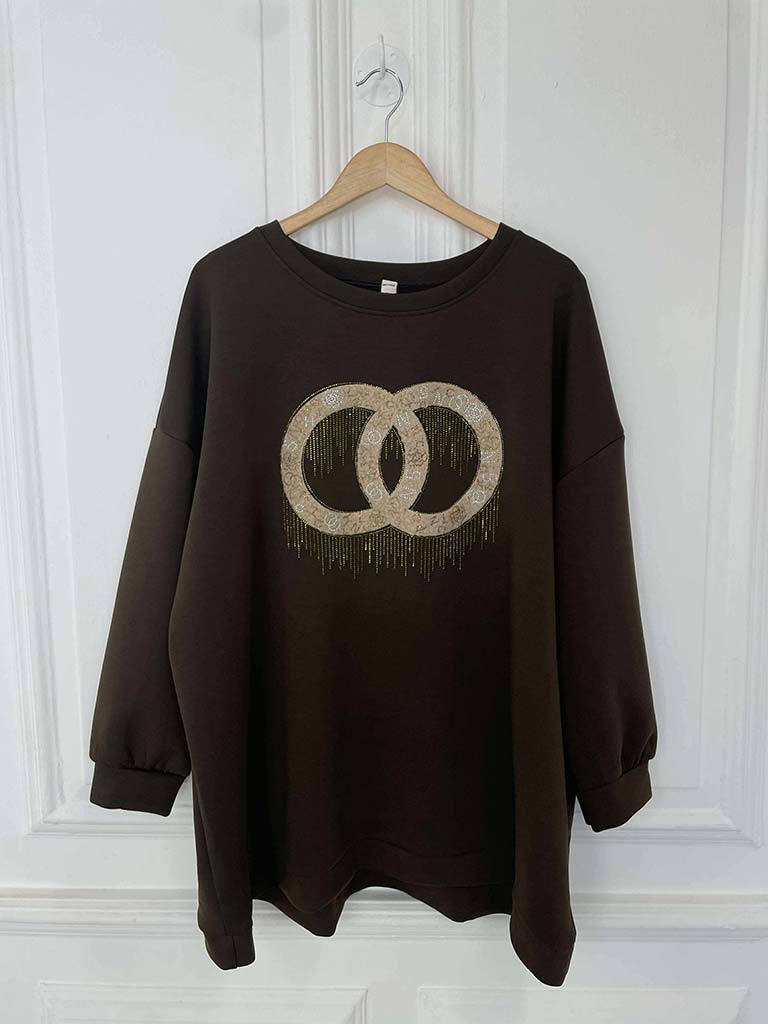 Link Embellished Sweatshirt - Chocolate
