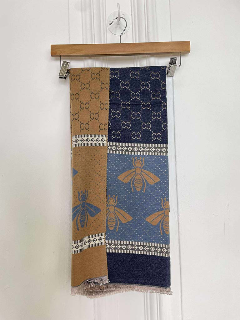 Malissa J Bee Border Scarf - Blue