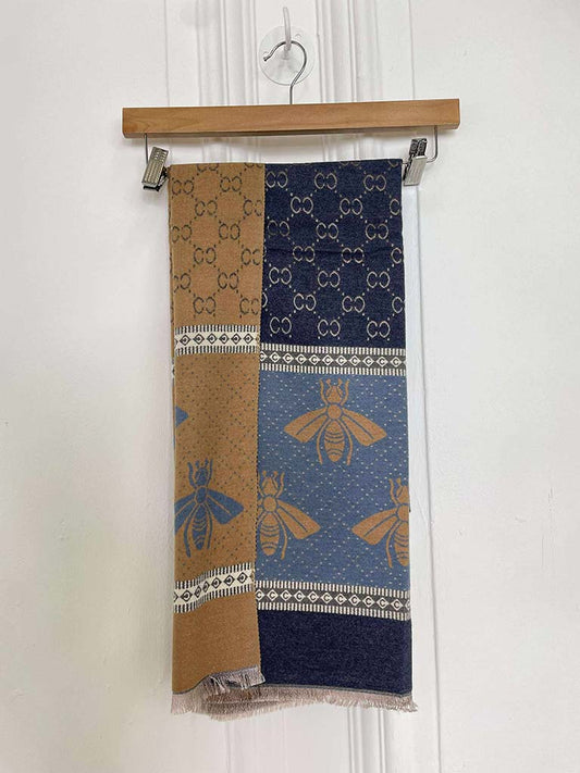 Malissa J Bee Border Scarf - Blue