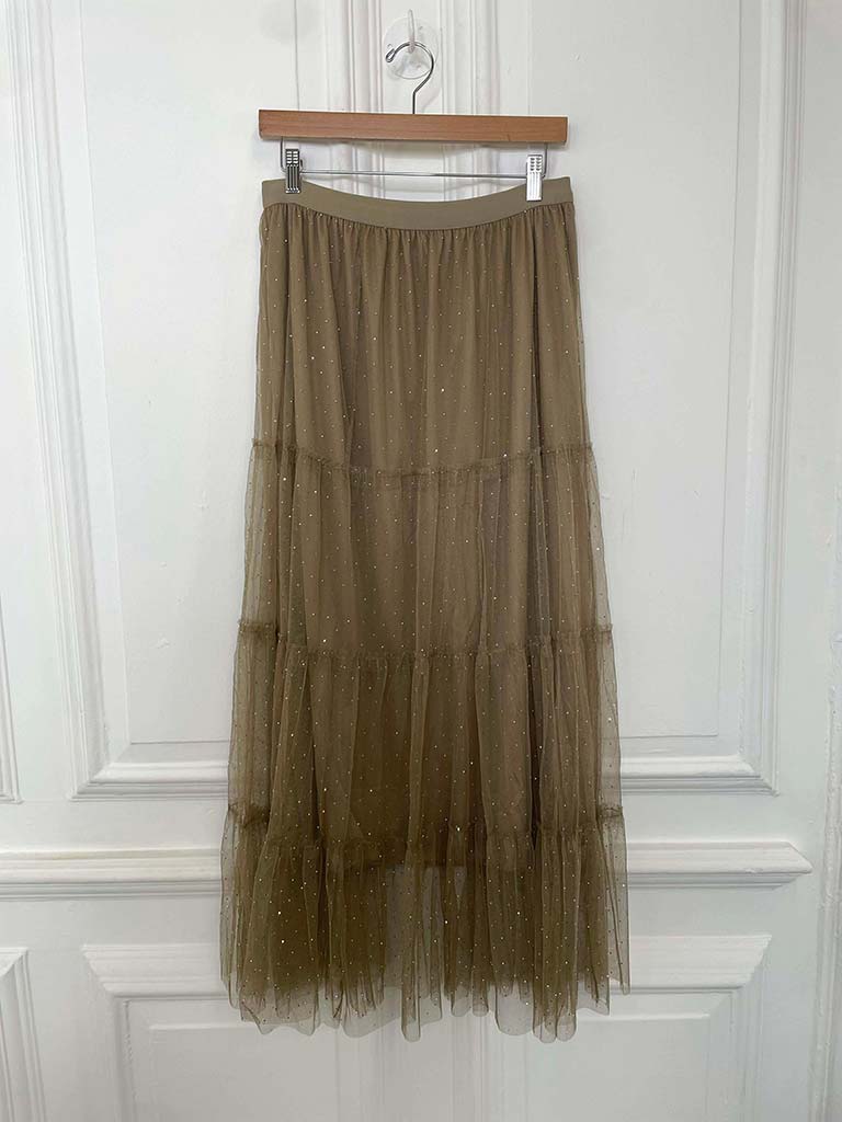 Studded Tulle Skirt - Taupe