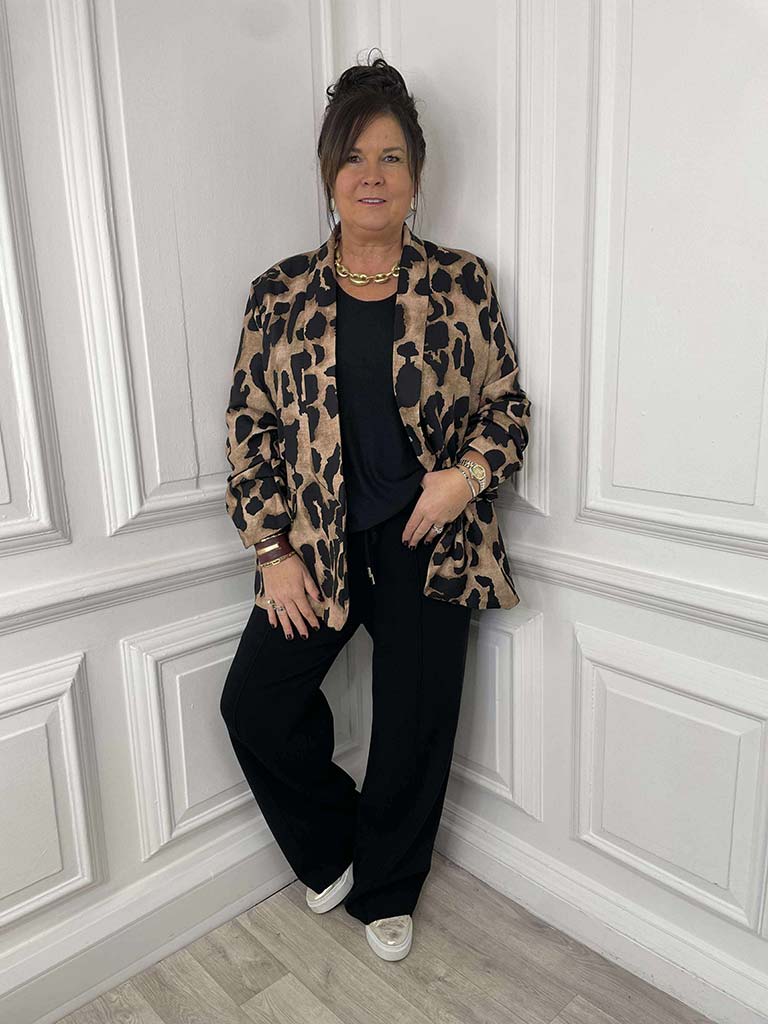 Abstract Animal Print Blazer - Black