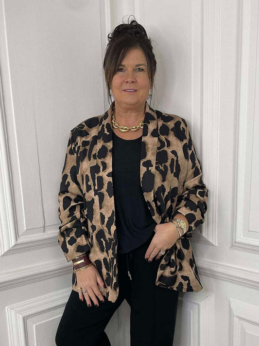 Abstract Animal Print Blazer - Black