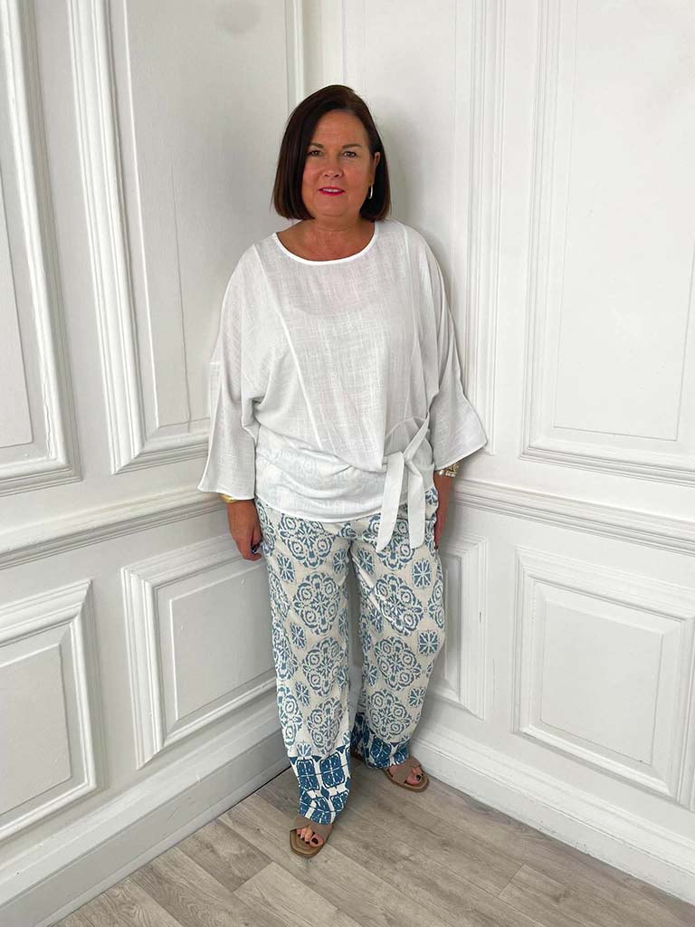 Tile Print Palazzos - Denim