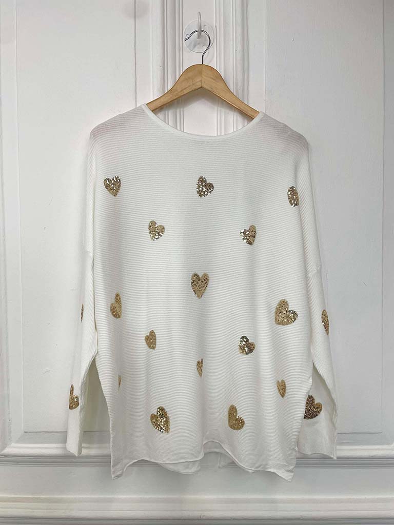 Sequin Heart Knit - Winter White