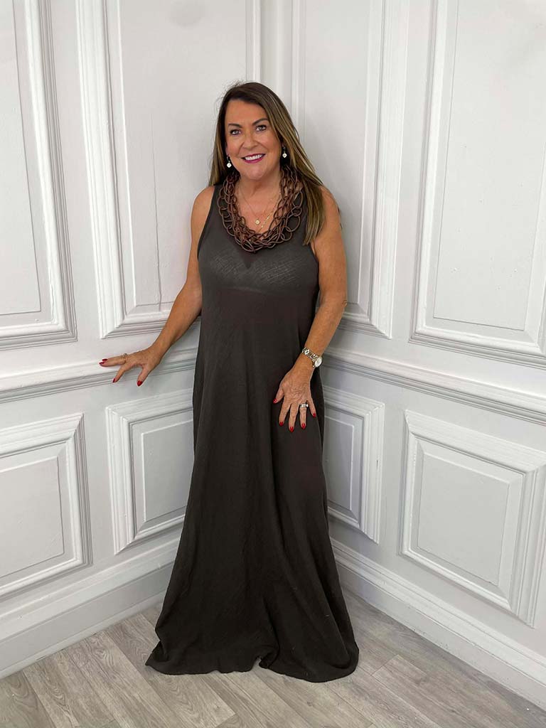 Waffle Sleeveless Dress - Chocolate