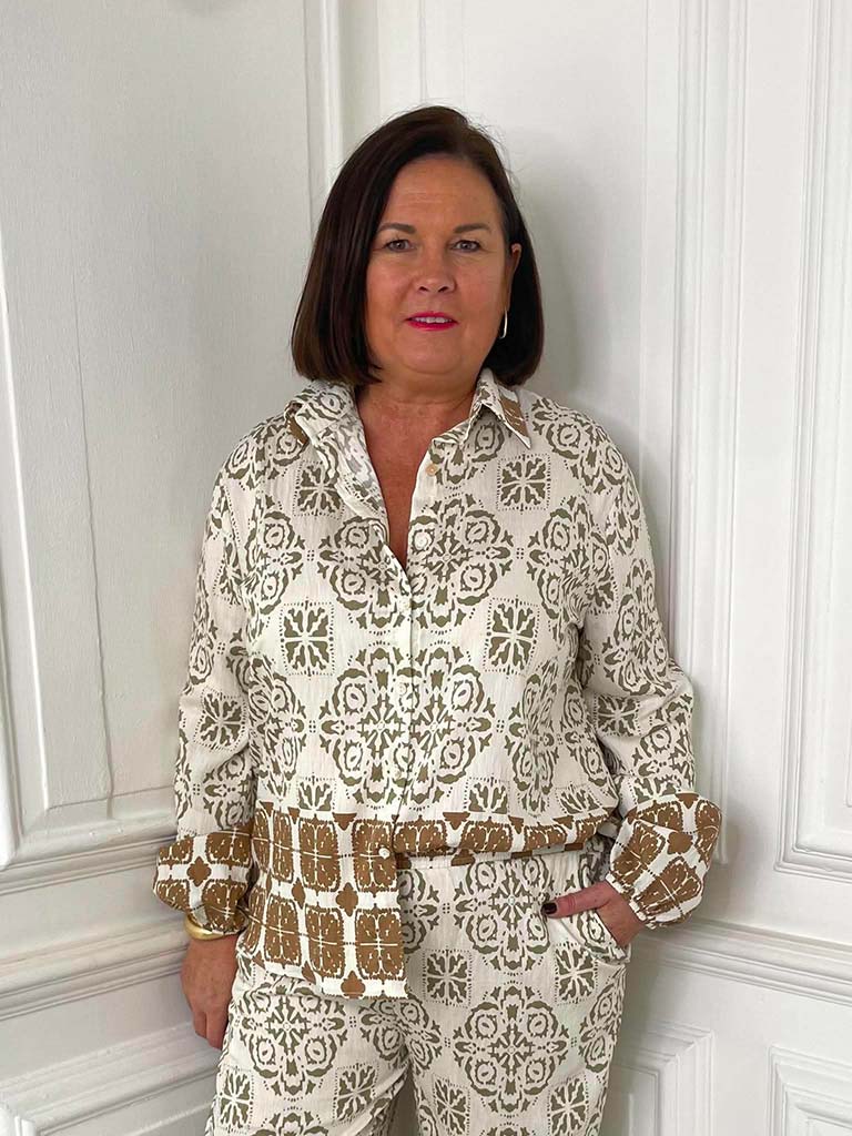 Tile Print Classic Shirt - Mocha