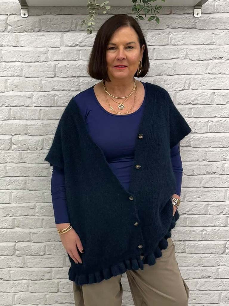 Malissa J Long Sleeve Basic Top - Navy