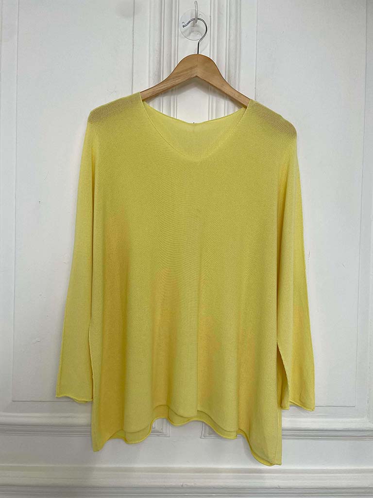 V-Neck Raw Edge Knit - Lemon