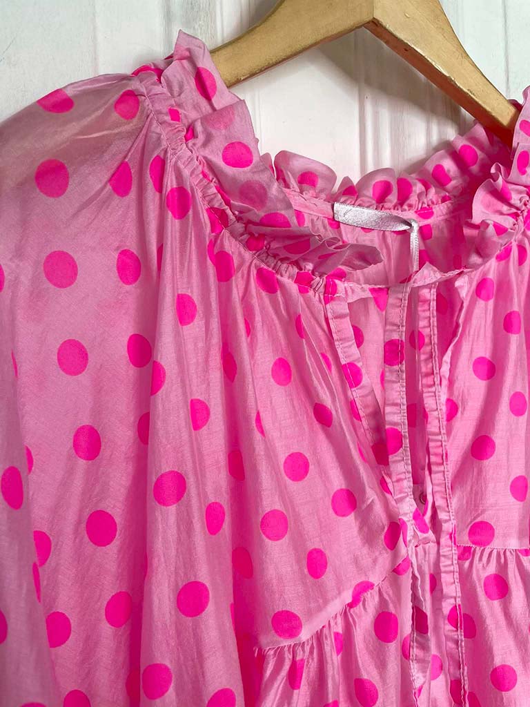 Polka Dot Ruffle Blouse - Rose & Bubblegum