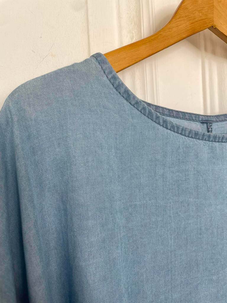 Chambray Tie Sleeve Top - Pale Denim