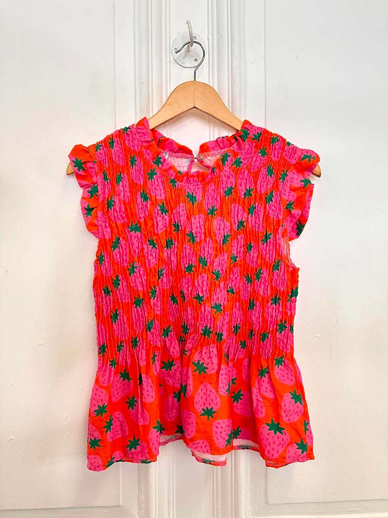 Shirred Frill Strawberry Top