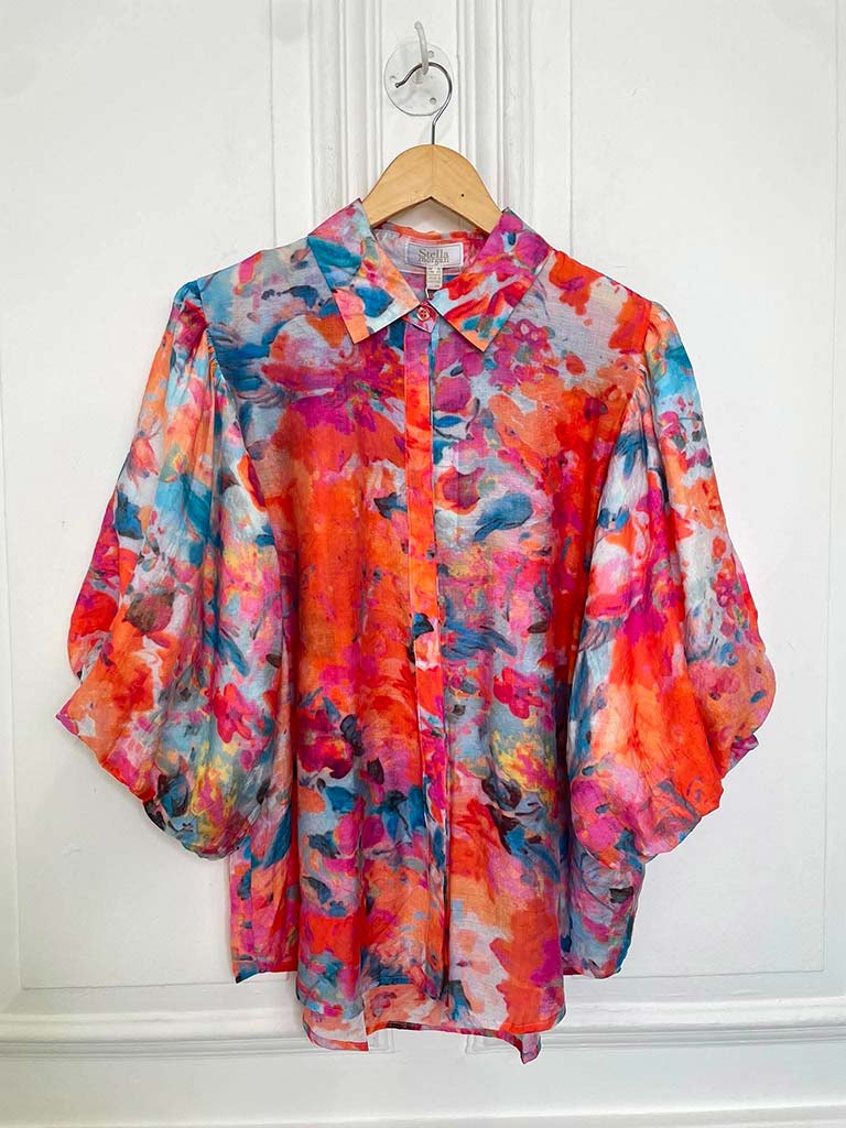 Puff Sleeve Vibrant Blooms Shirt