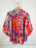 Puff Sleeve Vibrant Blooms Shirt